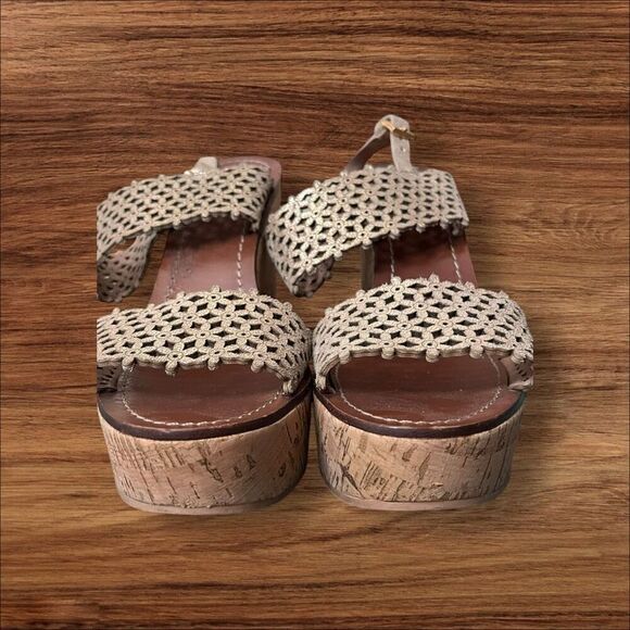 Tory Burch Floral Perforated 125mm Wedge Sandal Natural Blush size 9 - Picture 8 of 13